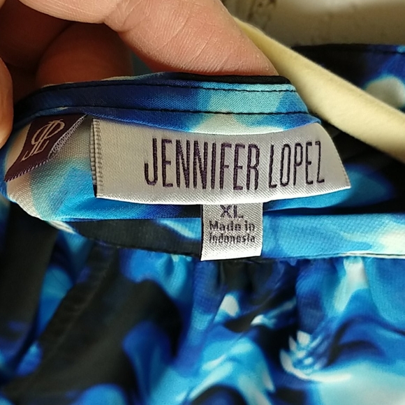 Blue, Black,White Watercolor Effect Dressy Top - Picture 4 of 8